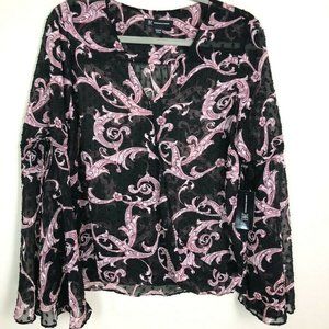 NWT INC International Concepts Medium Surplice Top Bell Sleeve Sheer Flowy